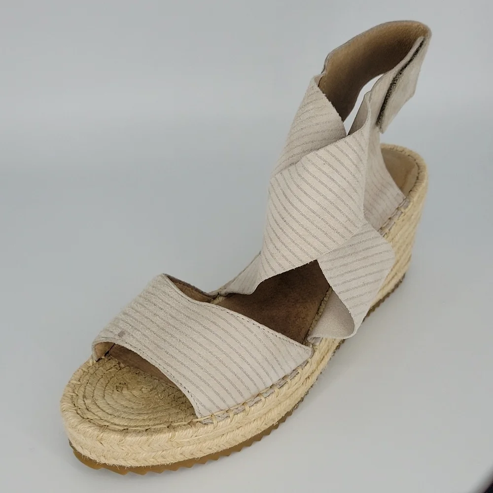 Eileen Fisher Willow Leather Espadrille Wedge Sandal Bone 8